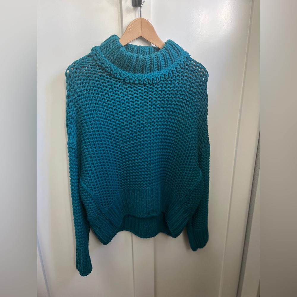 Free People Turquoise Chunky Knit Cropped Half Turtleneck Sweater Size S/P